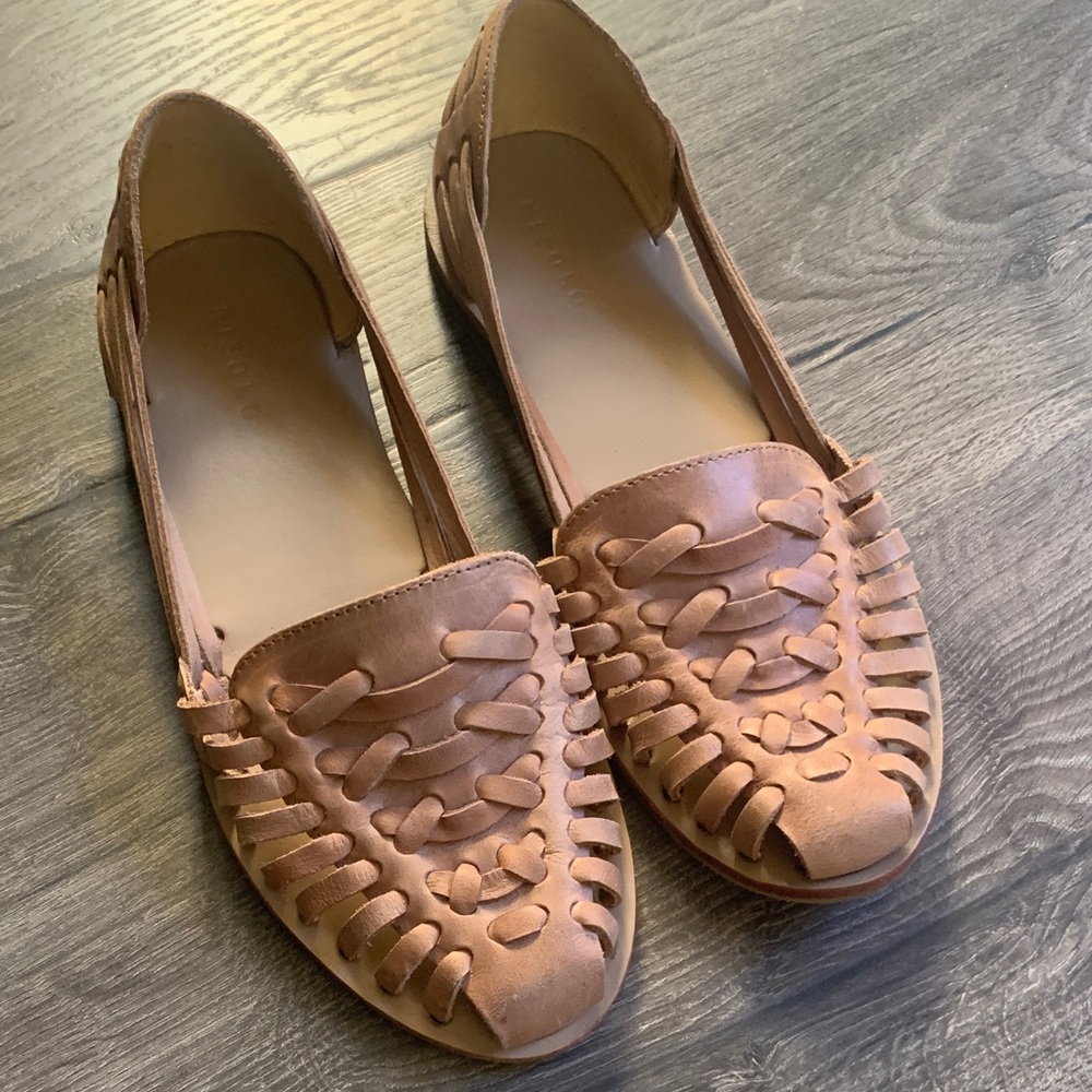 Nisolo Woven Leather Huarache Flats in Tan
